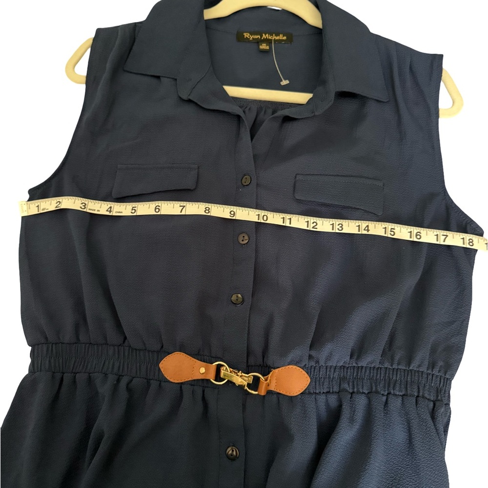 Navy Blue Sleeveless Shirt Dress - Picture 4 of 7